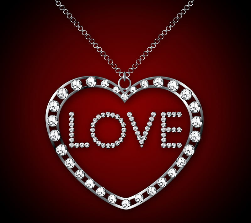 Love Necklace, desenho, diamonds, glamour, heart, silver, HD wallpaper