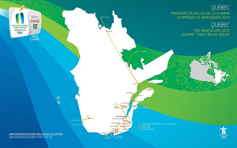 2010 Olympic torch relay route in Quebec, HD wallpaper