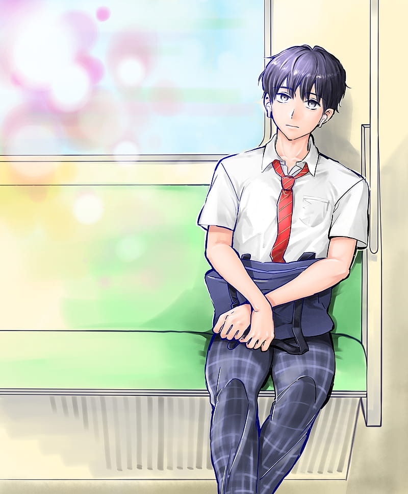 boy, student, sad, train, anime, HD phone wallpaper