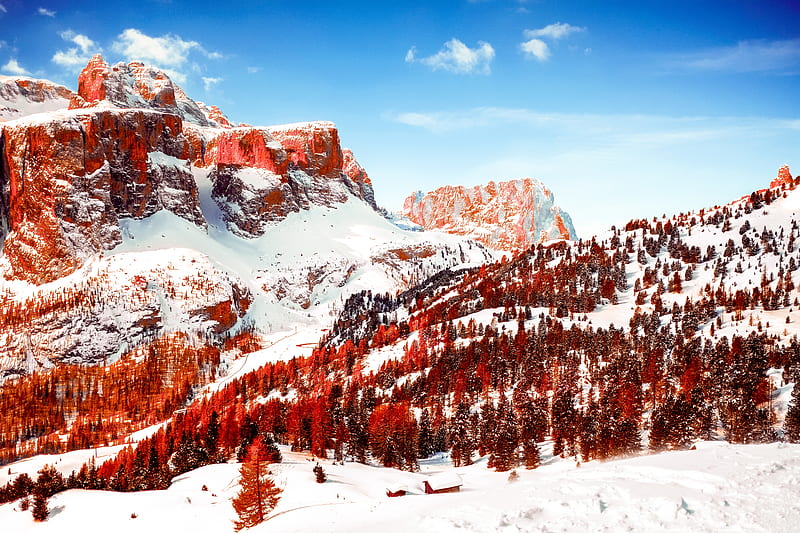 Snow Capped Mountains Red Infrared Dolomites , mountains, snow, nature, HD wallpaper