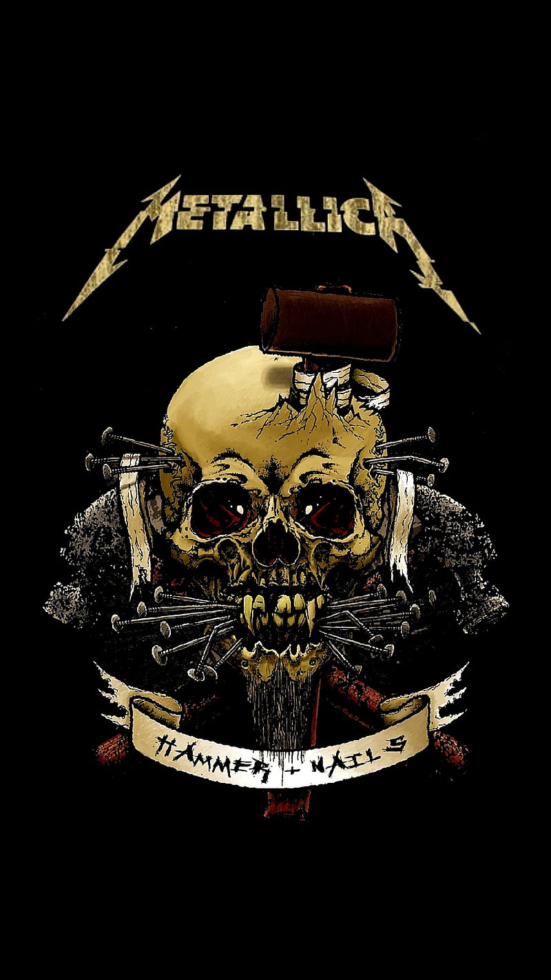 Metallica, band, hammer, heavy metal, logo, nails, pushead, skull, thrash metal, HD phone wallpaper