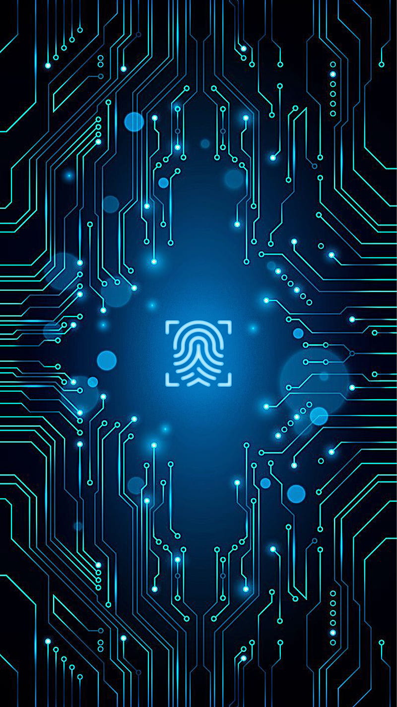 fingerprint lock, black, blue, circuit, cool, neon, tech, technology, HD phone wallpaper
