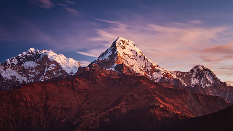 nepal, annapurna, mountain, snowline, sunset, scenery, Landscape, HD wallpaper