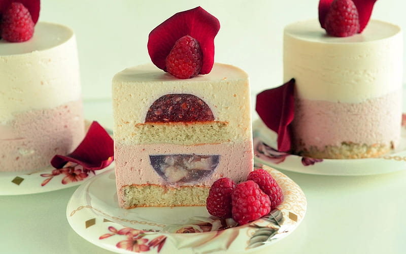 Raspberry Mousse Cakes, Cake, Desserts, Raspberry, Mousse, HD wallpaper