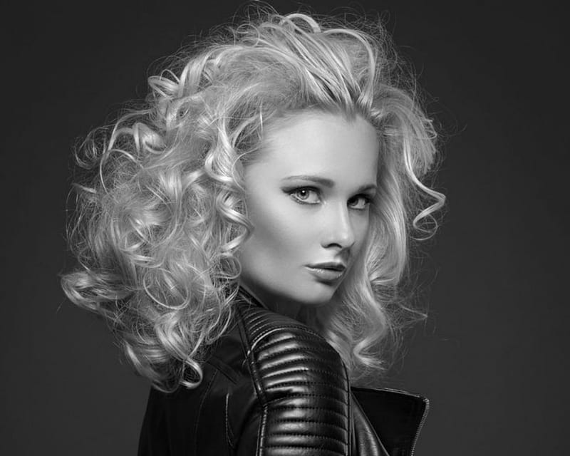 Blonde, joachim bergauer, bw, girl, model, black, white, woman, HD wallpaper