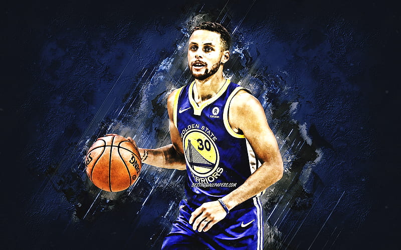 Stephen Curry, NBA, Golden State Warriors, blue stone background, American Basketball Player, portrait, USA, basketball, Golden State Warriors players, Wardell Stephen Curry, HD wallpaper