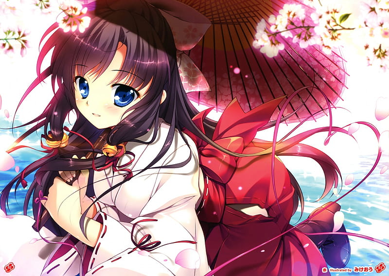 Kimono Chan, pretty cg, umbrella, bonito, adorable, sweet, blossom ...