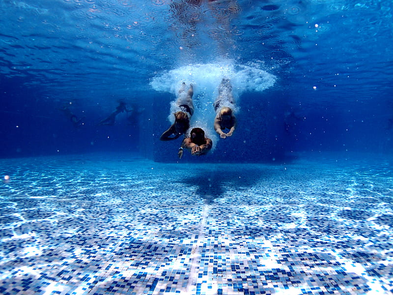 three person diving on water, HD wallpaper