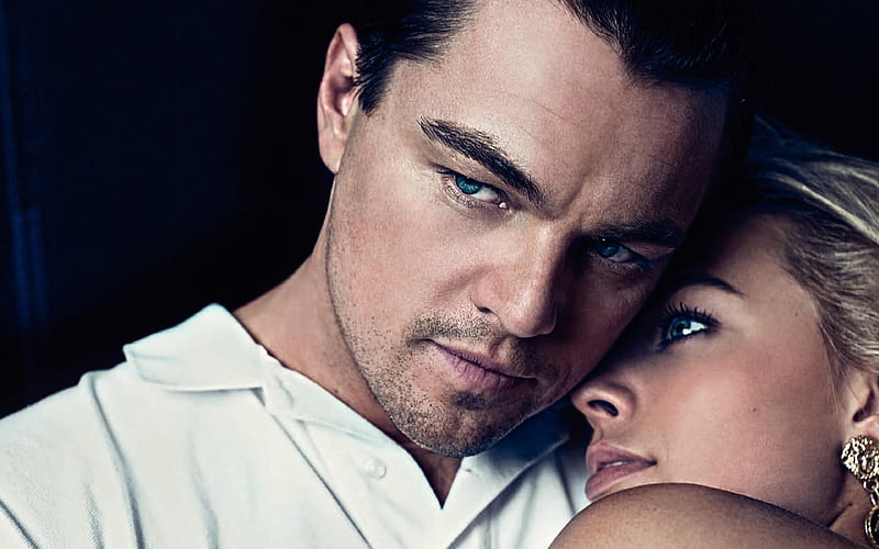 Leonardo DiCaprio, Margot Robbie, American actors, portrait, blue eyes, HD wallpaper