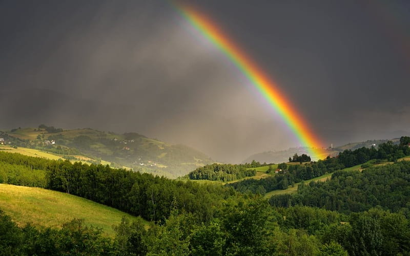 Rainbow over Poland, Poland, nature, rainbow, landscape, HD wallpaper