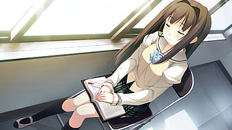 Tired anime girl sleeping on chair with head on desk  Stable Diffusion   OpenArt