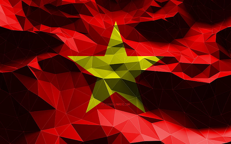 Vietnamese flag, low poly art, Asian countries, national symbols, Flag of Vietnam, 3D flags, Vietnam flag, Vietnam, Asia, Vietnam 3D flag, HD wallpaper