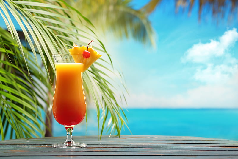 Cocktail drink on the beach, beach, Cocktail, Drink, Resort, HD wallpaper