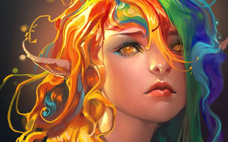 Anime girl with rainbow hair - Drawception