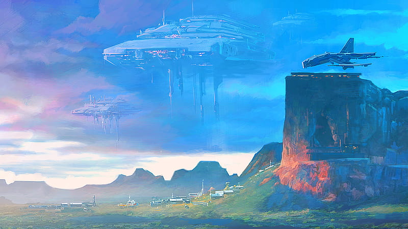 Sci Fi, Landscape, Spaceship, HD wallpaper