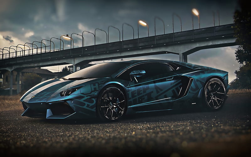 Lamborghini Aventador, tuning, 2019 cars, supercars, darkness, blue supercar, Italian sports cars, Customized Aventador, italian cars, Lamborghini, HD wallpaper