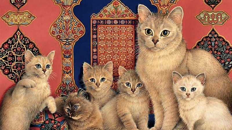 cats-animal-painting-pet-cat-artwork-catkin-feline-kittens-art , Familie, deutschland, Cats, Oransch, Gold, HD wallpaper