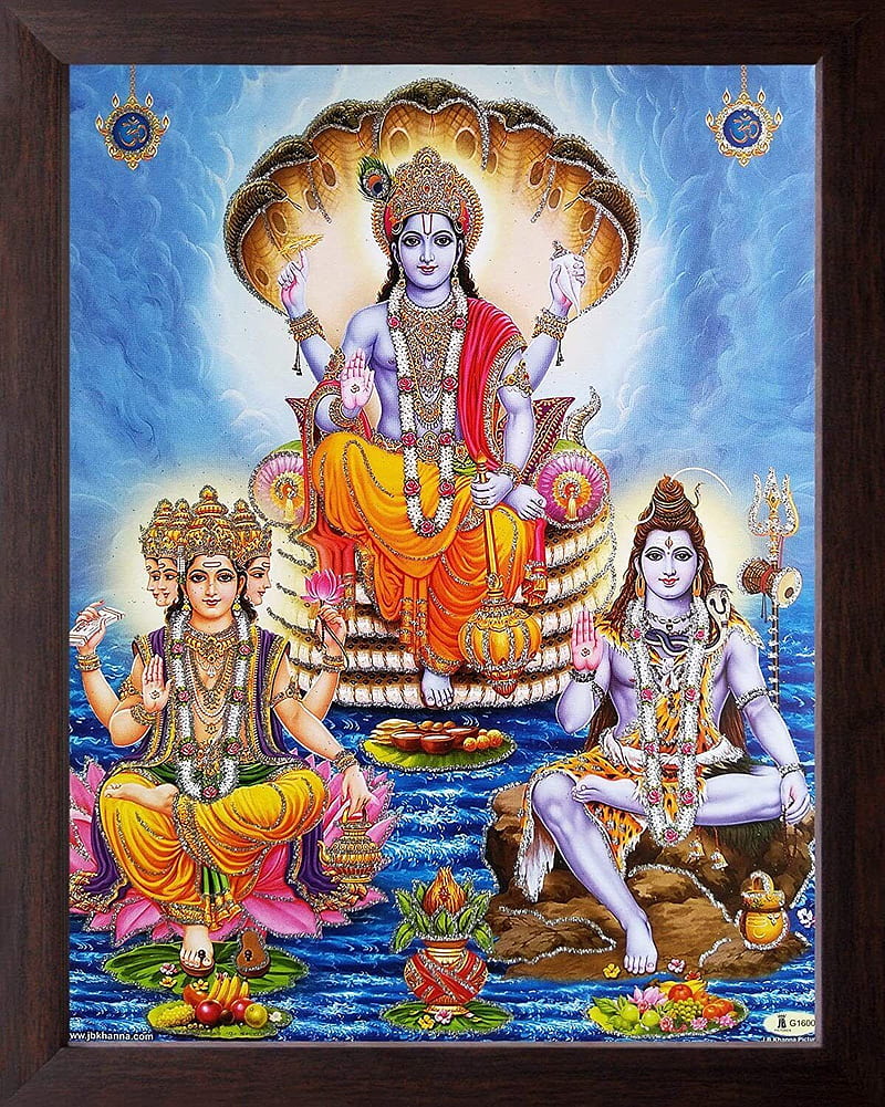 Lord Brahma Vishnu Mahesh Religious Printed With Wooden Frame. eBay, HD phone wallpaper
