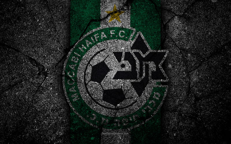 FC Maccabi Haifa Ligat haAl, Israel, black stone, football club, logo, Maccabi Haifa, soccer, asphalt texture, Maccabi Haifa FC, HD wallpaper