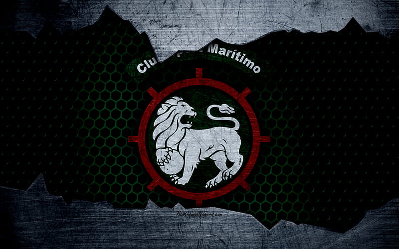 Maritimo FC football club, logo, emblem, Madeira, Portugal, Funchal, football, Portuguese championship, metal texture, grunge, HD wallpaper