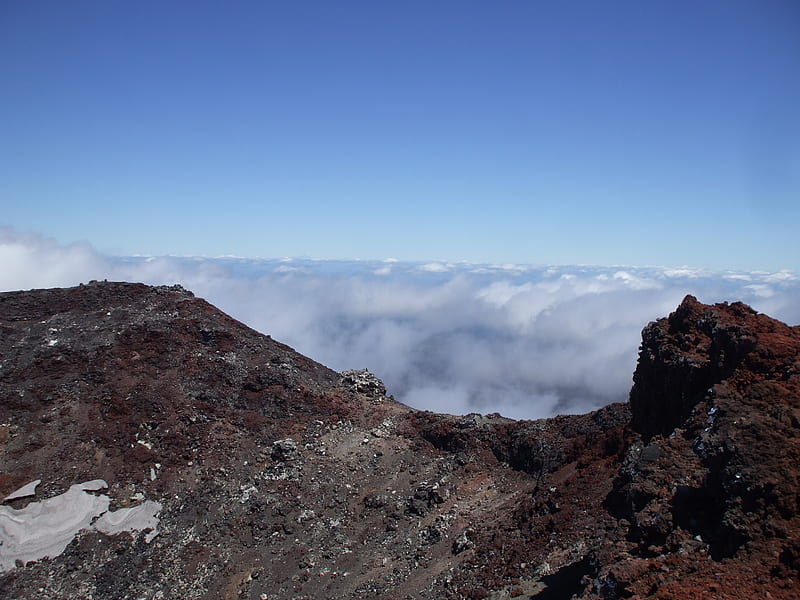 Above the clouds on Mount Ngarahoe, mountain, high, red rock, crater ...