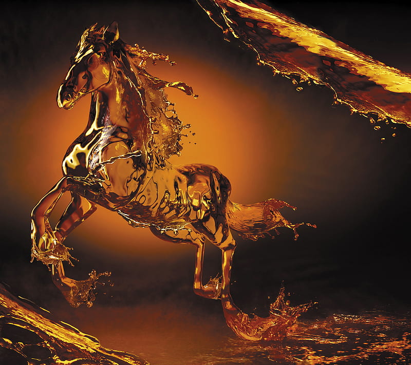 Horse 2014, fire, liquid, new year, splash, symbol, water, HD wallpaper