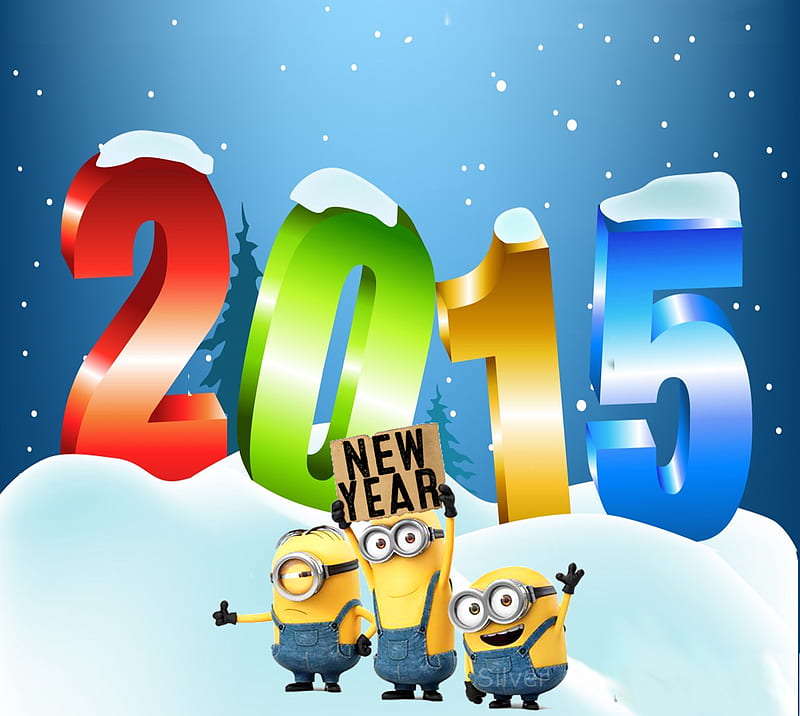 minion new year, 2015, celebrate, happy, january, minions, new year, snow, winter, HD wallpaper