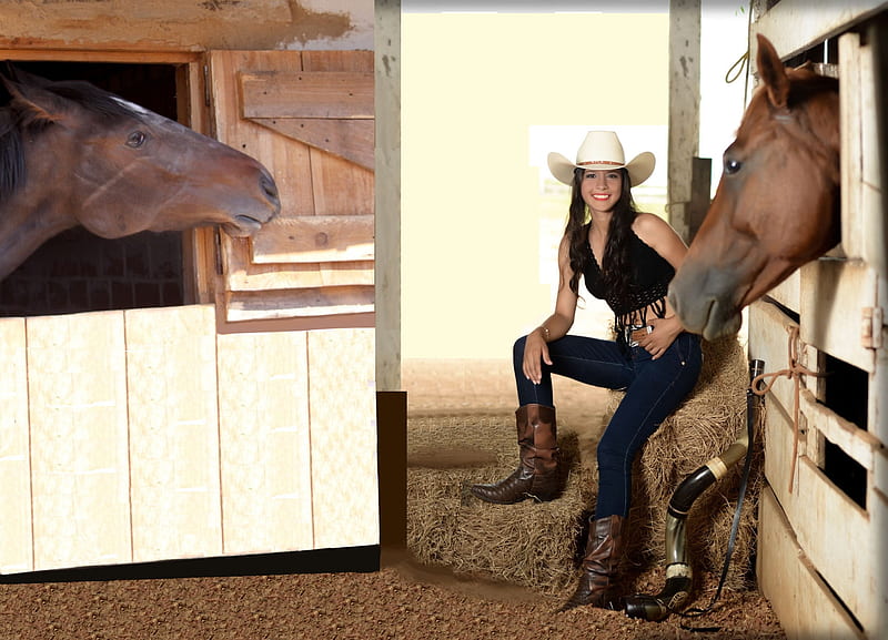 Cowboy's Barn.., female, models, cowgirl, boots, ranch, fun, outdoors, women, brunettes, girls, fashion, western, style, HD wallpaper