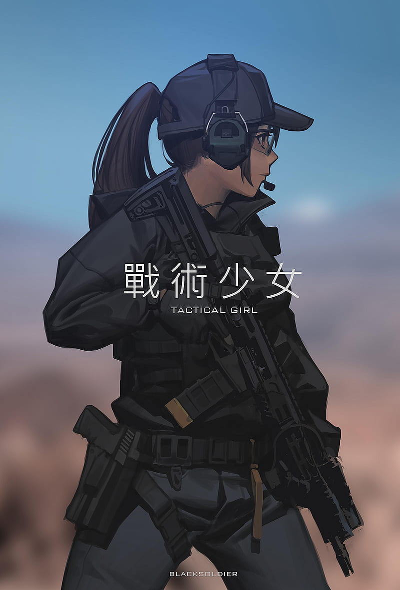 Anime girls, tactical, special forces, gun, vertical, rifles, Black Soldier,  HD phone wallpaper | Peakpx