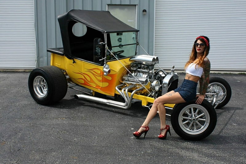Classy With A T-Bucket, Model, Yellow, Hotrod, Ford, HD wallpaper