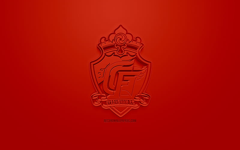 Gyeongnam FC, creative 3D logo, red background, 3d emblem, South Korean football club, K League 1, Changwon, South Korea, 3d art, football, stylish 3d logo, HD wallpaper