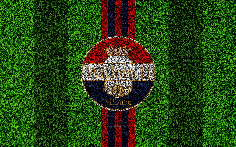 Willem II FC emblem, football lawn, Dutch football club, logo, grass texture, Eredivisie, blue red lines, Tilburg, Netherlands, football, HD wallpaper