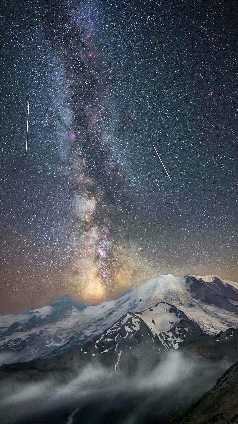 Shooting Stars, aurora, galaxy, mountain, night, space, star, starry, HD phone wallpaper