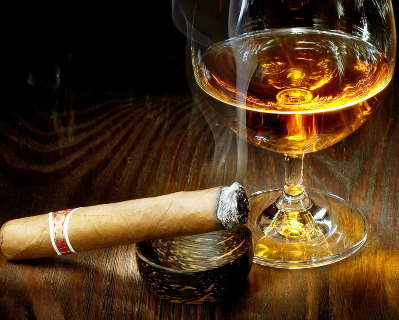 Drink, alcohol, cigar, smoke, whiskey, HD wallpaper