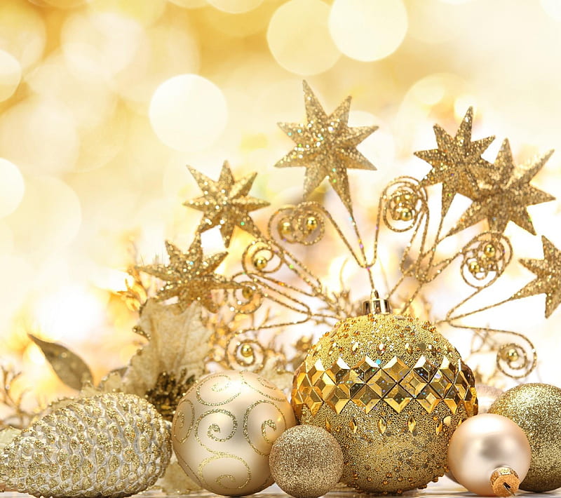 GOLDEN, bauble, christmas, decoration, gold, star, HD wallpaper