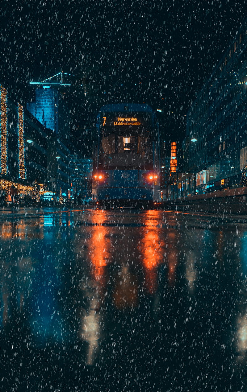 rain, transport, city, evening, night, HD phone wallpaper