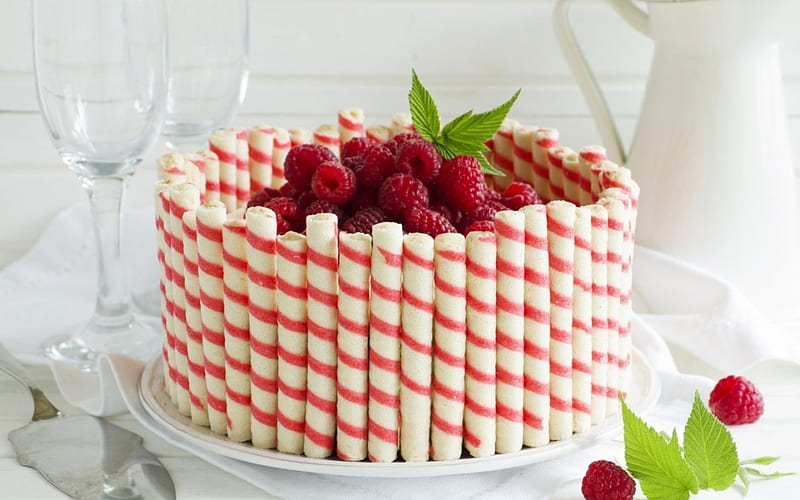 Fruit Cake, candy, cake, raspberries, sweet sticks, HD wallpaper