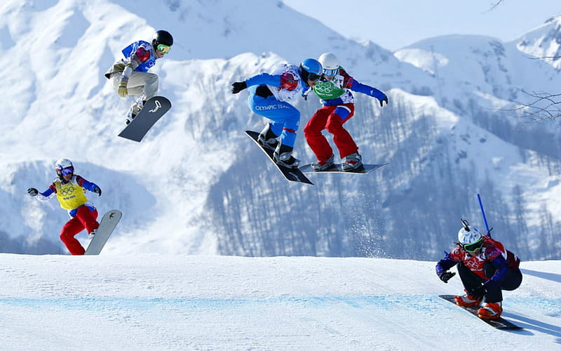 Sochi Olympics Snowboard Cross, Snowboard, Olympics, Mountains, Sochi, HD wallpaper
