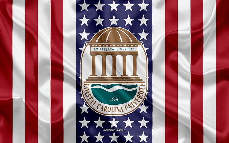 Coastal Carolina University Emblem, American Flag, Coastal Carolina University logo, Conway, South Carolina, USA, Coastal Carolina University, HD wallpaper