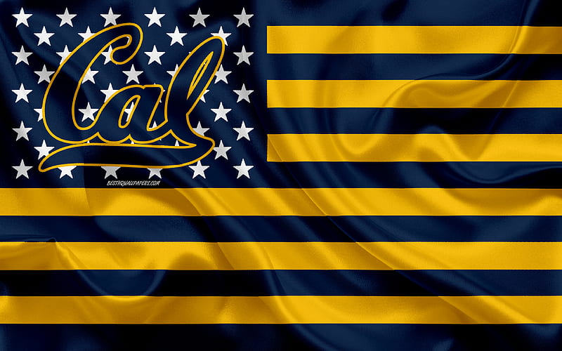 California Golden Bears, American football team, creative American flag, blue yellow flag, NCAA, Berkeley, California, USA, California Golden Bears logo, emblem, silk flag, American football, HD wallpaper