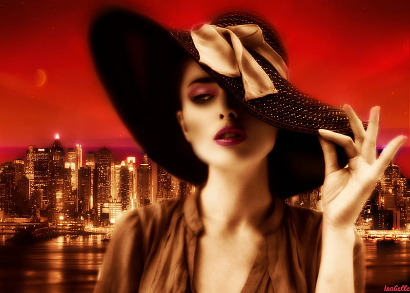 Highlife , Sky, Highlife, City, Fashion, Style, Beauty, Buildings, Lady, Woman, Lights, Hat, Night, HD wallpaper