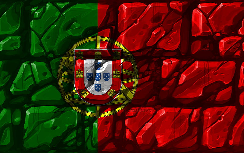 Portuguese flag, brickwall European countries, national symbols, Flag of Portugal, creative, Portugal, Europe, Portugal 3D flag, HD wallpaper