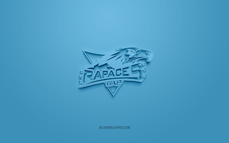 Rapaces de Gap, creative 3D logo, blue background, 3d emblem, French ice hockey team, Ligue Magnus, Gap, France, 3d art, hockey, Rapaces de Gap 3d logo, HD wallpaper