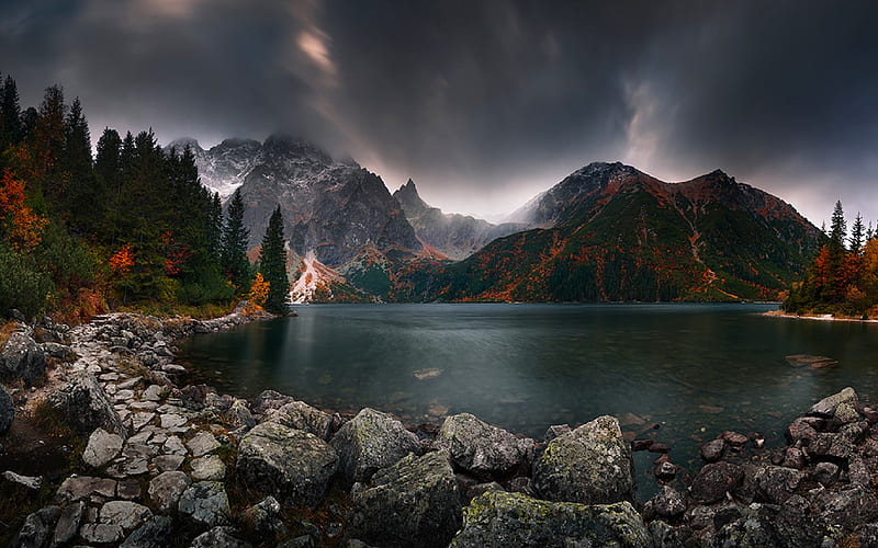Tatras, autumn, lake, mountains, Europe, HD wallpaper