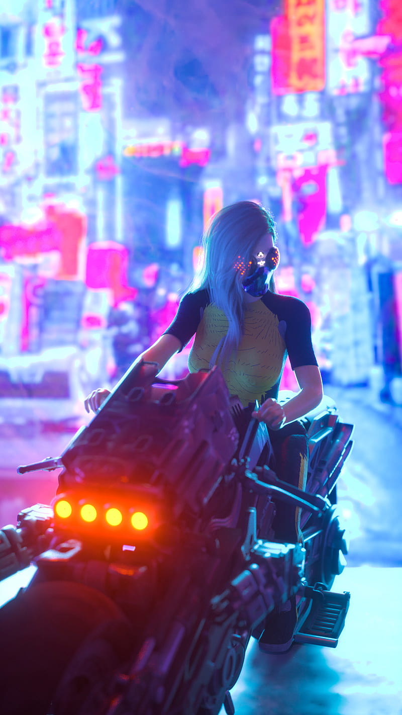 Cyberpunk Girl Bike Live Wallpaper - WallpaperWaifu