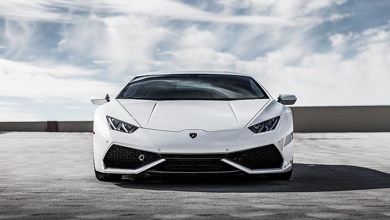 Lamborghini huracan, blanco, vista frontal, superdeportivos, nubes,  vehículo, Fondo de pantalla HD | Peakpx