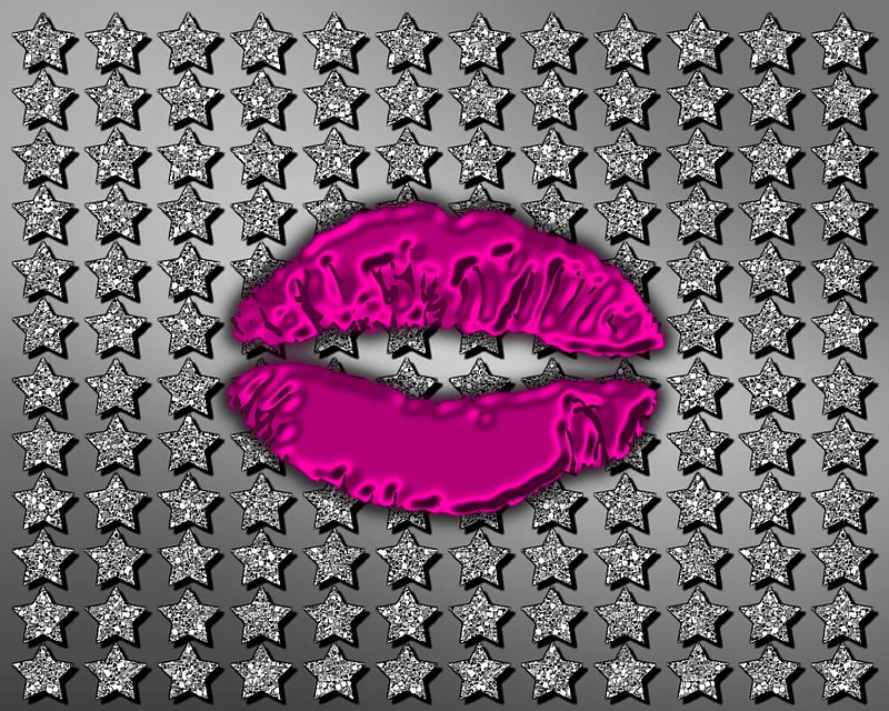 Kiss, gizzzi, stars, glitter, lips, xoxo, silver, pink, HD wallpaper