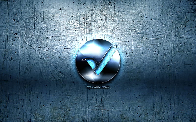 Vertcoin metal logo, grunge, cryptocurrency, blue metal background, Vertcoin, creative, Vertcoin logo, HD wallpaper