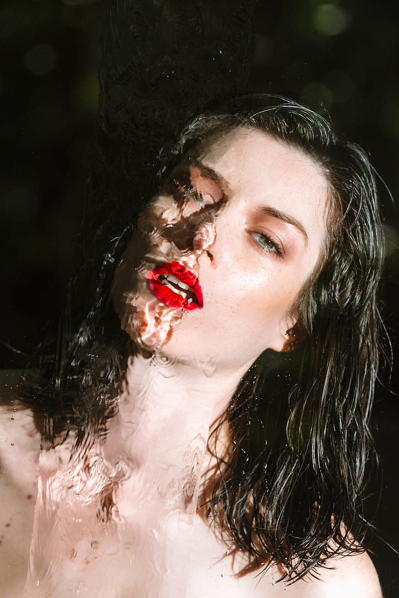 Stoya, women, water, red lipstick, Nikola Tamindzic, HD phone wallpaper
