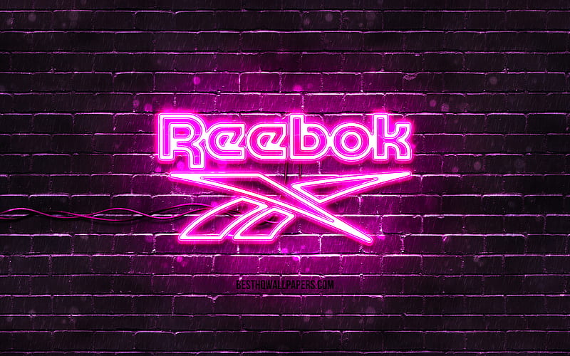 Reebok purple logo purple brickwall, Reebok logo, fashion brands, Reebok neon logo, Reebok, HD wallpaper